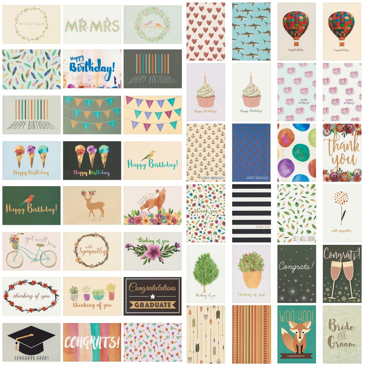 Best Paper Greetings Assorted Greeting Cards for All Occasions Box - 48-Pack, 4 x 6 In, Multicolor, Blank Inside - Includes Envelopes & 48 Unique Designs - Variety Pack for Various Occasions